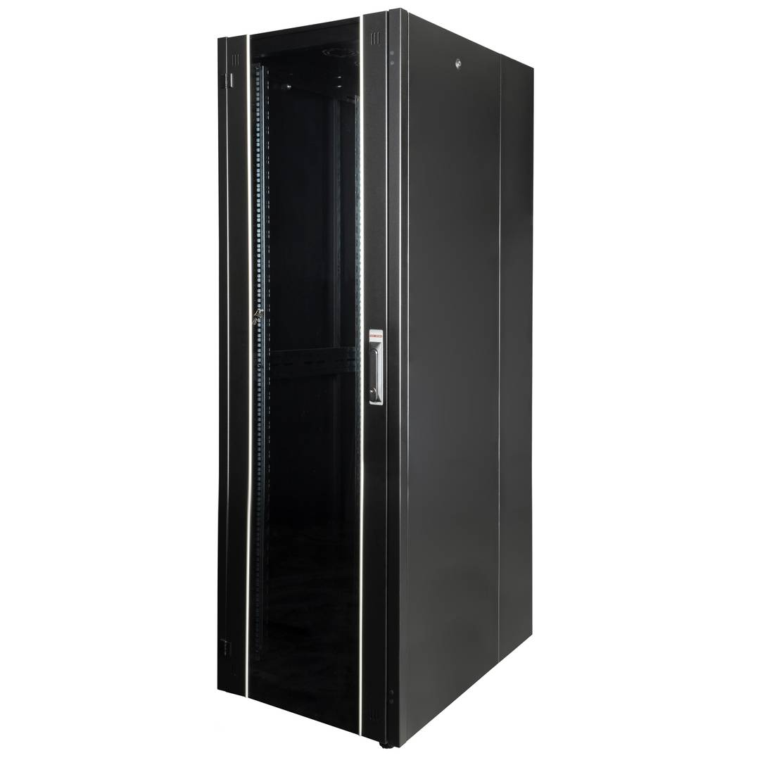 Armoire Rack 19″ Mobirack debout 42U Largeur 600 Profondeur 800 Porte Vitrée Noire