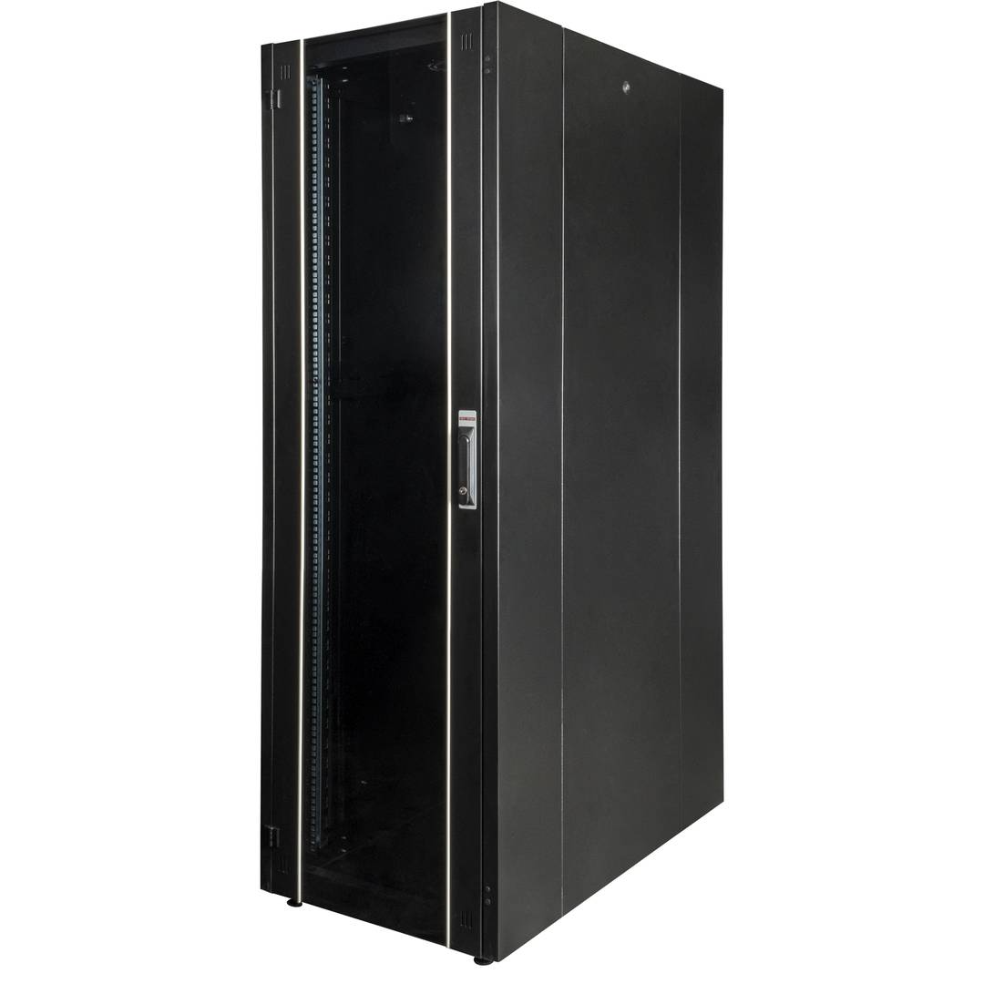 Armoire Rack 19″ Mobirack debout 42U Largeur 600 Profondeur 1000 Porte Vitrée Noire