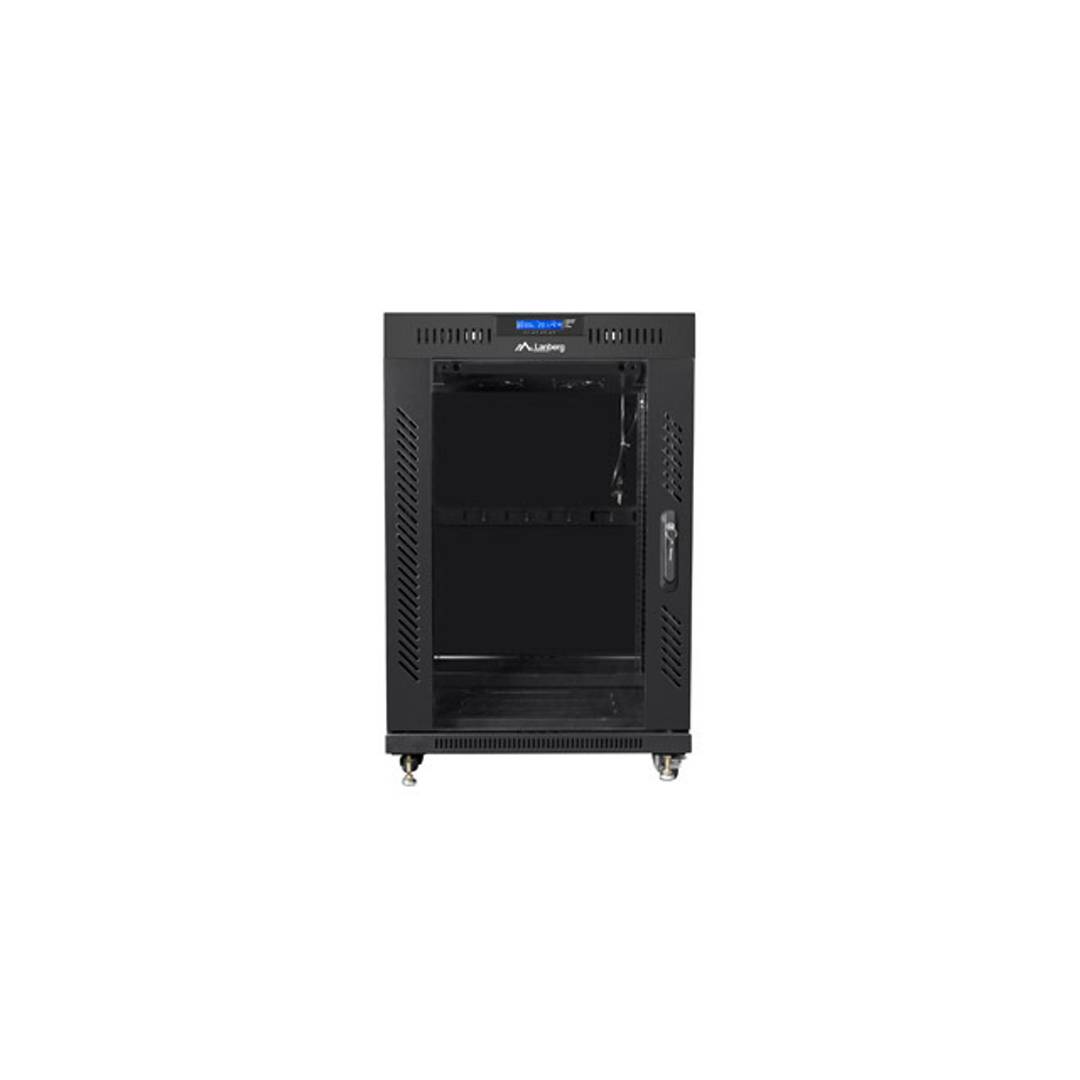 Armoire Rack 19″ debout 15U Largeur 600 Profondeur 600 Porte en verre trempé et couleur noire RAL9004 Lanberg FF01-6615-12BL