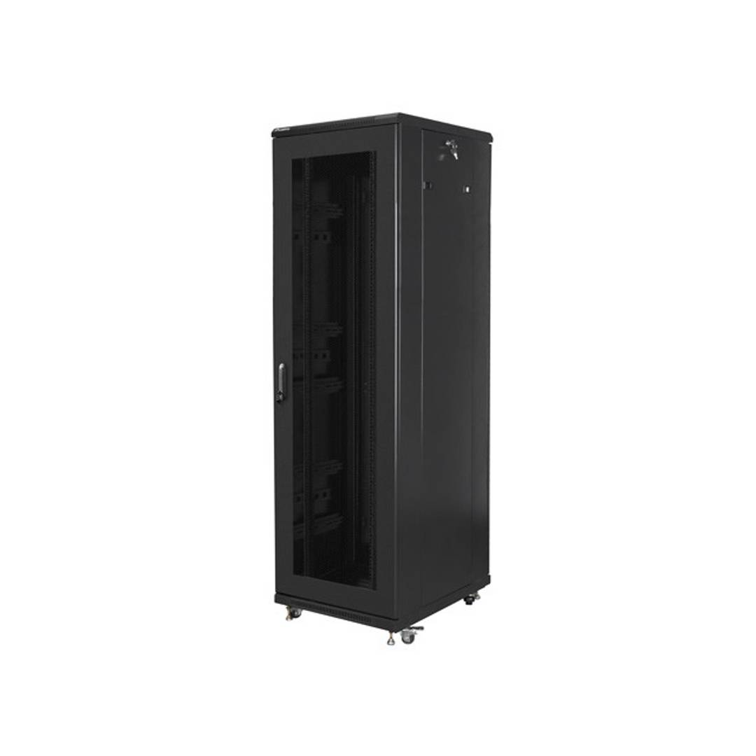 Armoire rack 19″ debout 42U Largeur 600 Profondeur 800 Porte métal perforée et couleur noire RAL9004 Lanberg FF01-6842-23B