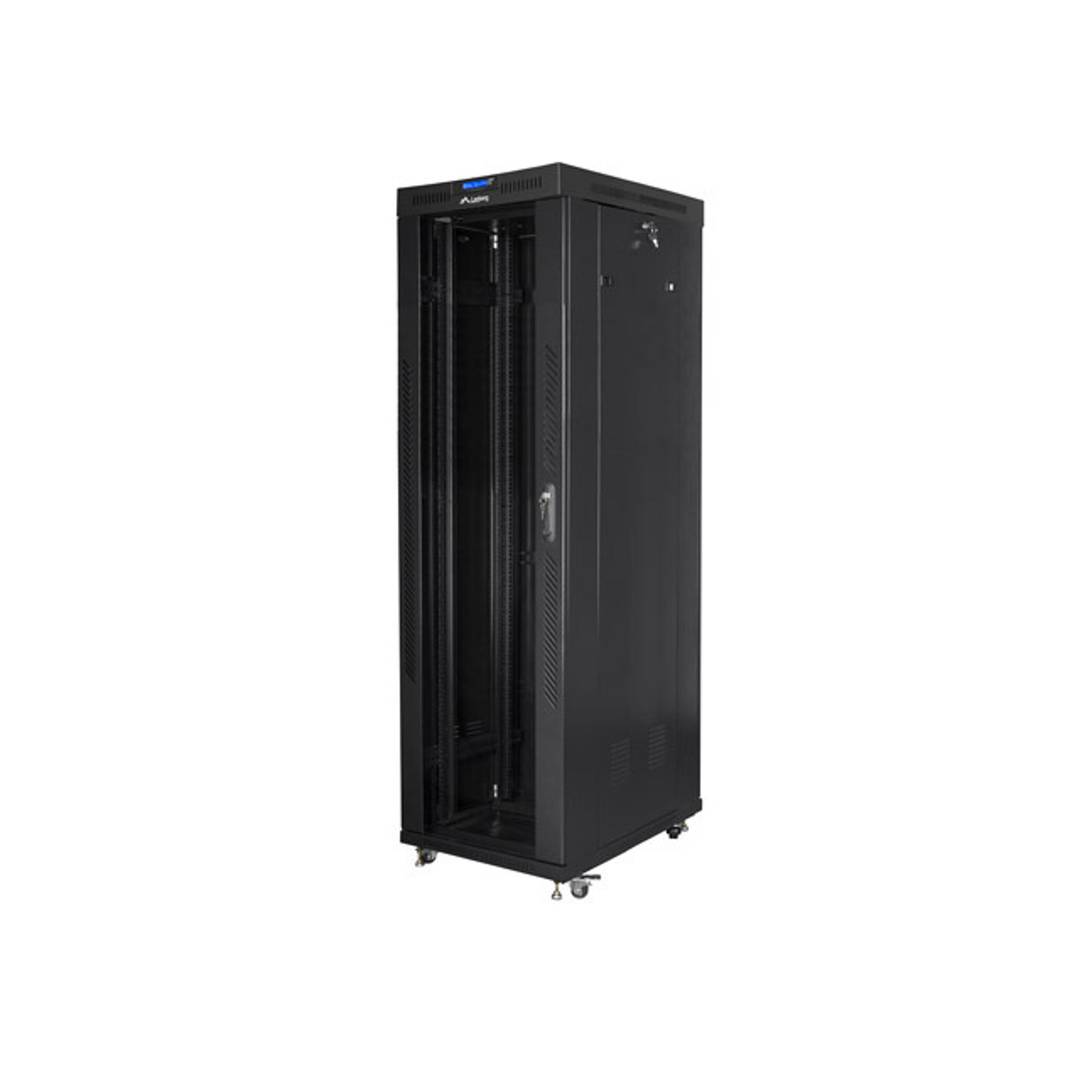 Armoire rack 19″ debout 42U Largeur 600 Profondeur 1000 Porte en verre trempé et couleur noire RAL9004 Lanberg FF01-6042-12BL