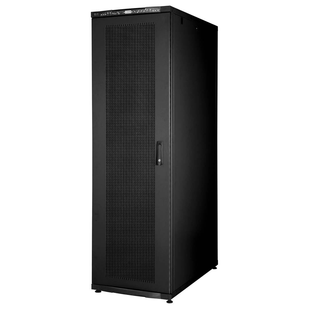 Armoire Rack 19″ Mobirack debout HQ 32U Largeur 600 Profondeur 1000 avec thermomètre et Porte Perforée Noire