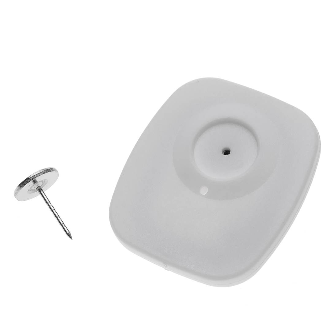 Étiquette antivol compatible EAS RF 8,2 MHz 47 x 42 mm blanc avec broche 25 unités