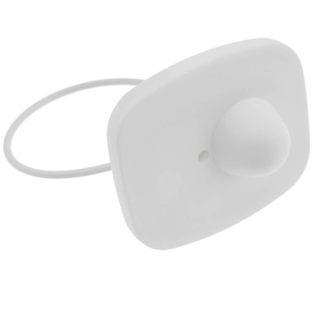 Étiquette anti-vol compatible EAS RF 8.2MHz 48x42mm blanc avec câble en acier