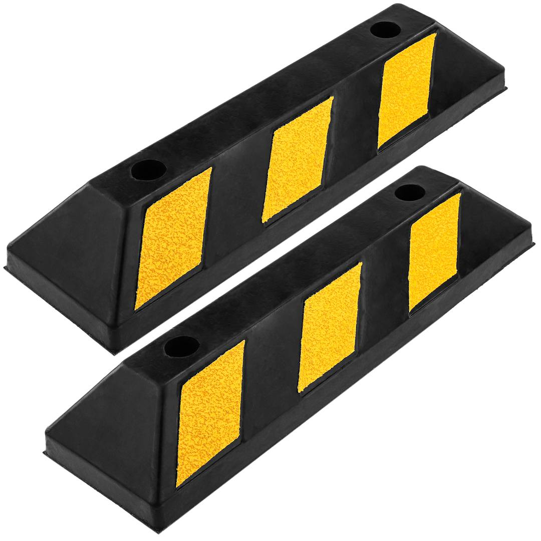 Butoir de stationnement Arrêt roue pour parking en caoutchouc et réflecteurs 55 cm 2-pack